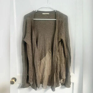 Subtle Luxury Cashmere Silk Blend Gray Tan Open Front Cardigan Size S/M $268